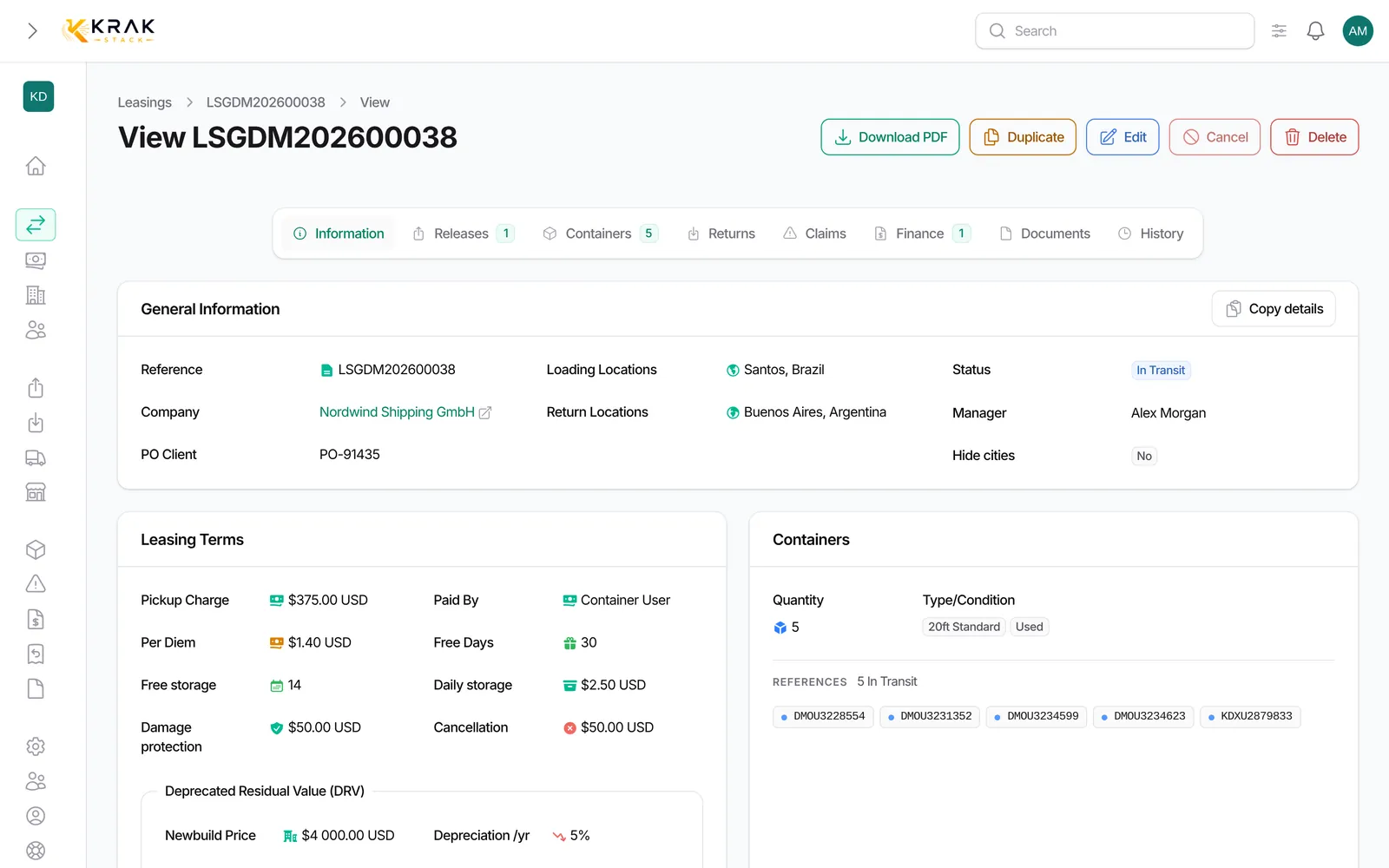 Krak Stack: a leasing with its terms, free days and containers
